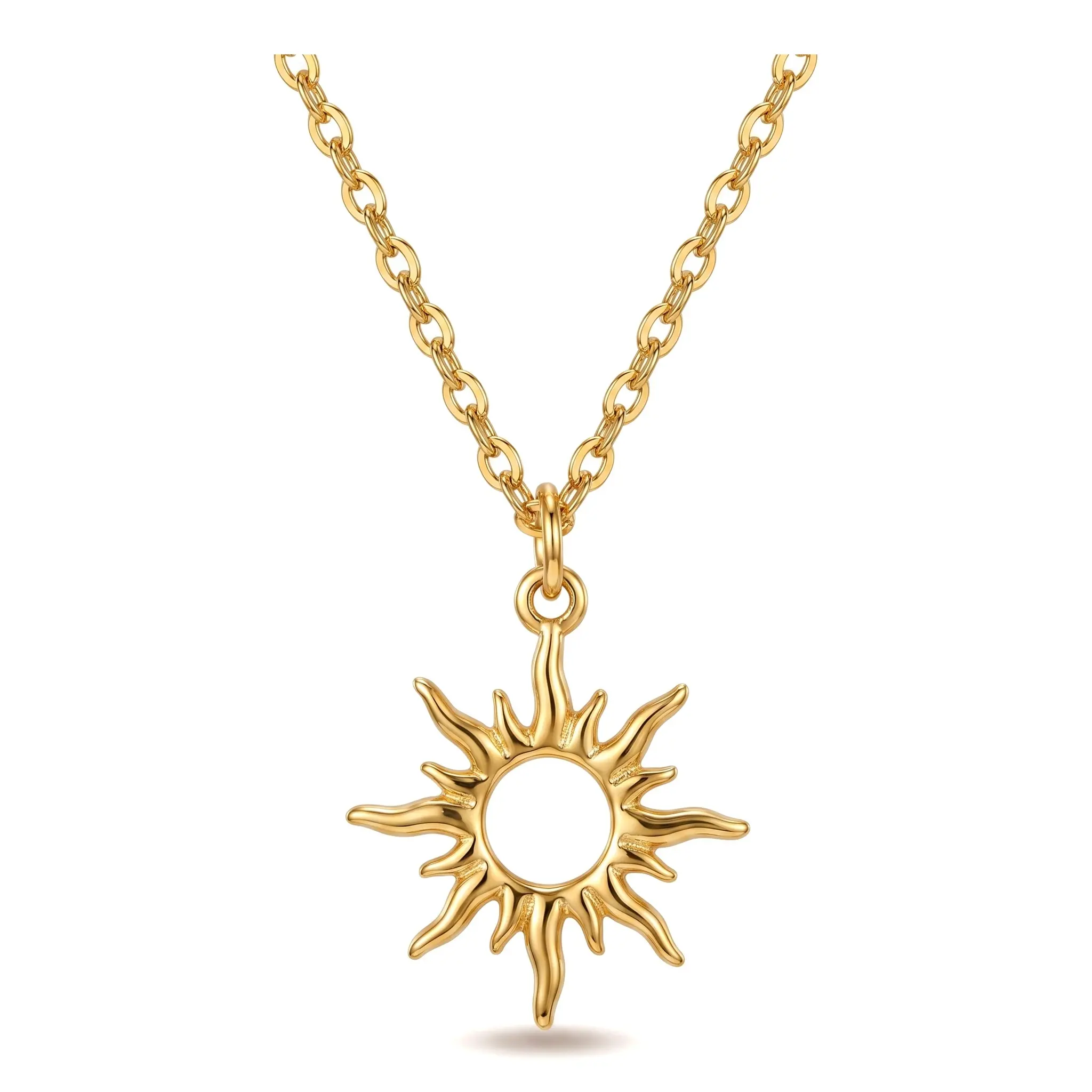 Gold Sun Pendant Necklace for Women, Chic Copper Charm on a Stainless Steel Chain, Lightweight Non Tarnish Jewelry and Accessories for Women, Decorative Necklace, Girl, Casual, Necklaces For Women