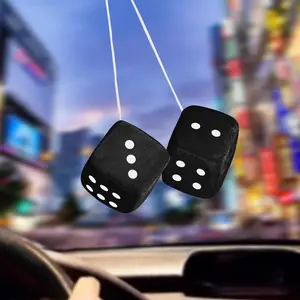Fuzzy Dice for Car Mirror, 2.75inch Plush Retro Square Hanging Dice with Dots, Cute Car Decoration Ornament Accessories