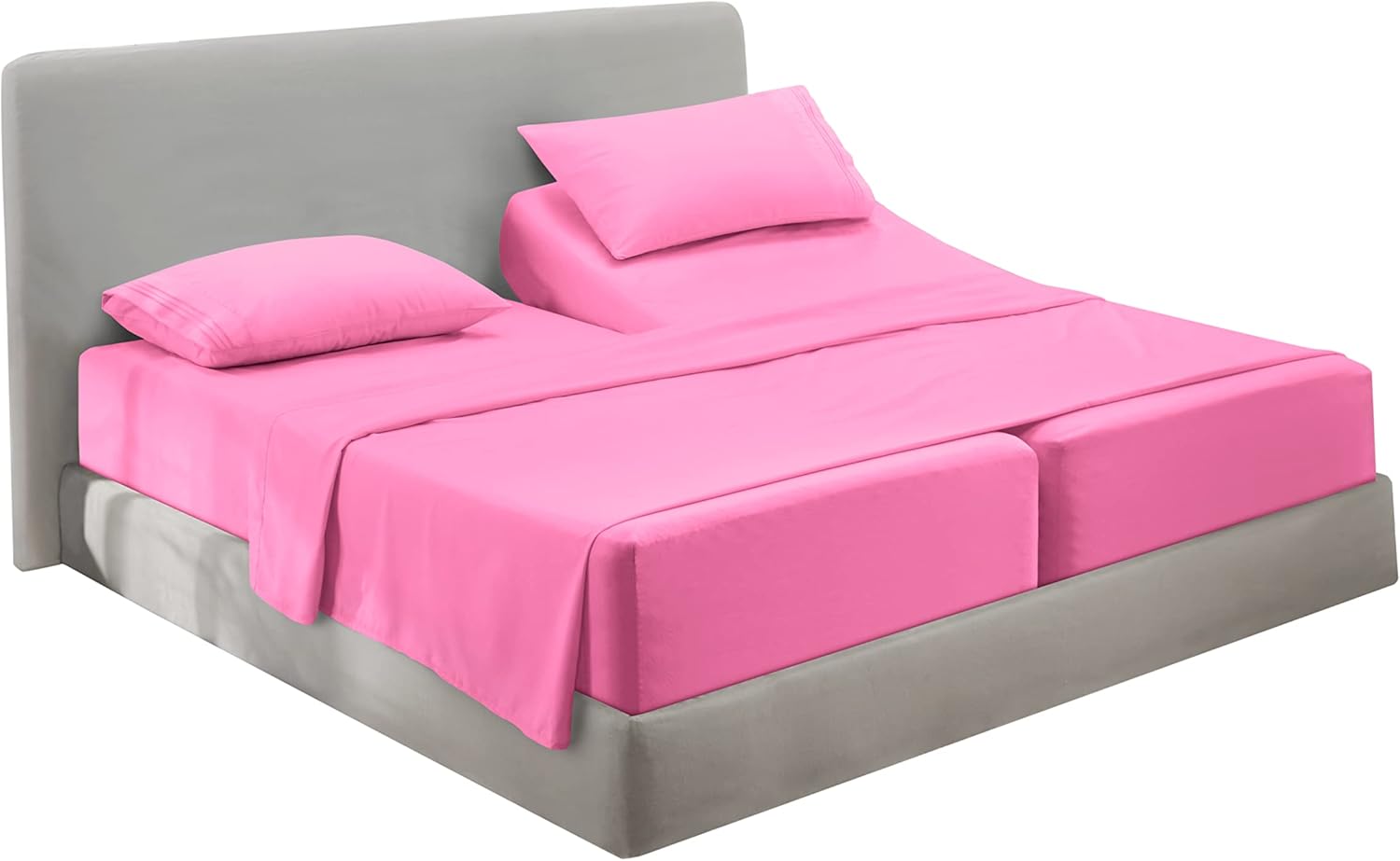 Split King Size - 5 Sheet, Double Brushed - Extra  Pillowcases, Split King, Light Pink