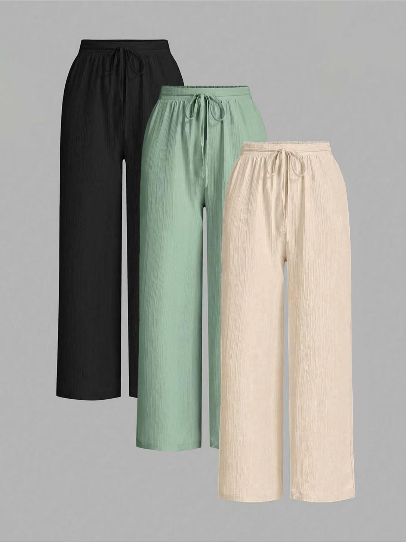 Women's Solid Color Wide Leg Pants, Casual Fashion Trousers, Casual Comfy Essential Elastic Tie Front Trousers for Daily Wear, Ladies Bottoms for All Seasons, Casual Lounge Pants Women's Solid Color Wide Leg Pants, Casual Fashion Trousers, Casual Comfy Essential Elastic Tie Front Trousers for Daily Wear, Ladies Bottoms for All Seasons, Casual Lounge Pants