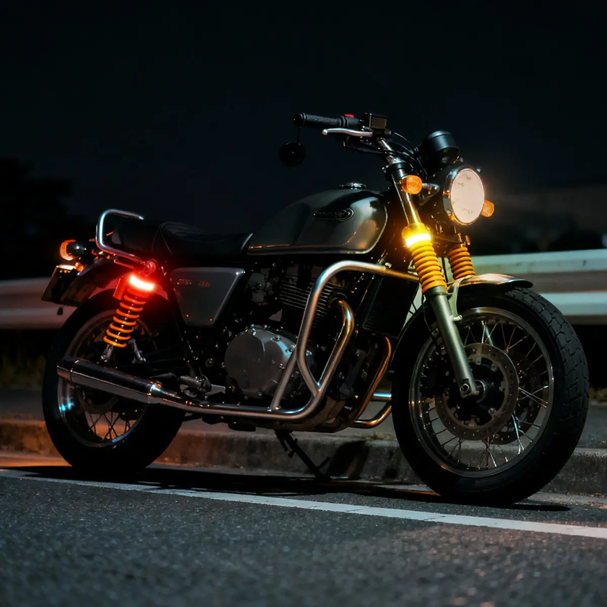 2Pcs Motorcycle Circular LED Turn Signal Lights Dual Color Amber Red Flexible Shock Absorber Fork Light Strips Self-Adhesive LED Indicator Lamp for Motorbike ATV Tricycle Motorcycle Turn Signals
