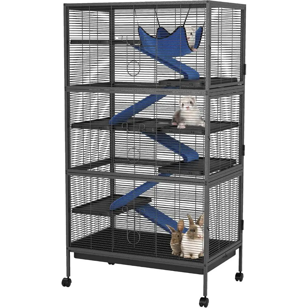Gaomon 59 in H Small Animal Cage, 6-Tier Ferret Nation Cage with Ramps, Platforms, and Tray, Rolling Lagre Metal Ferret Cage for Chinchilla, Cat, Hamster, Guinea Pig, Rabbit, Black (59" H)