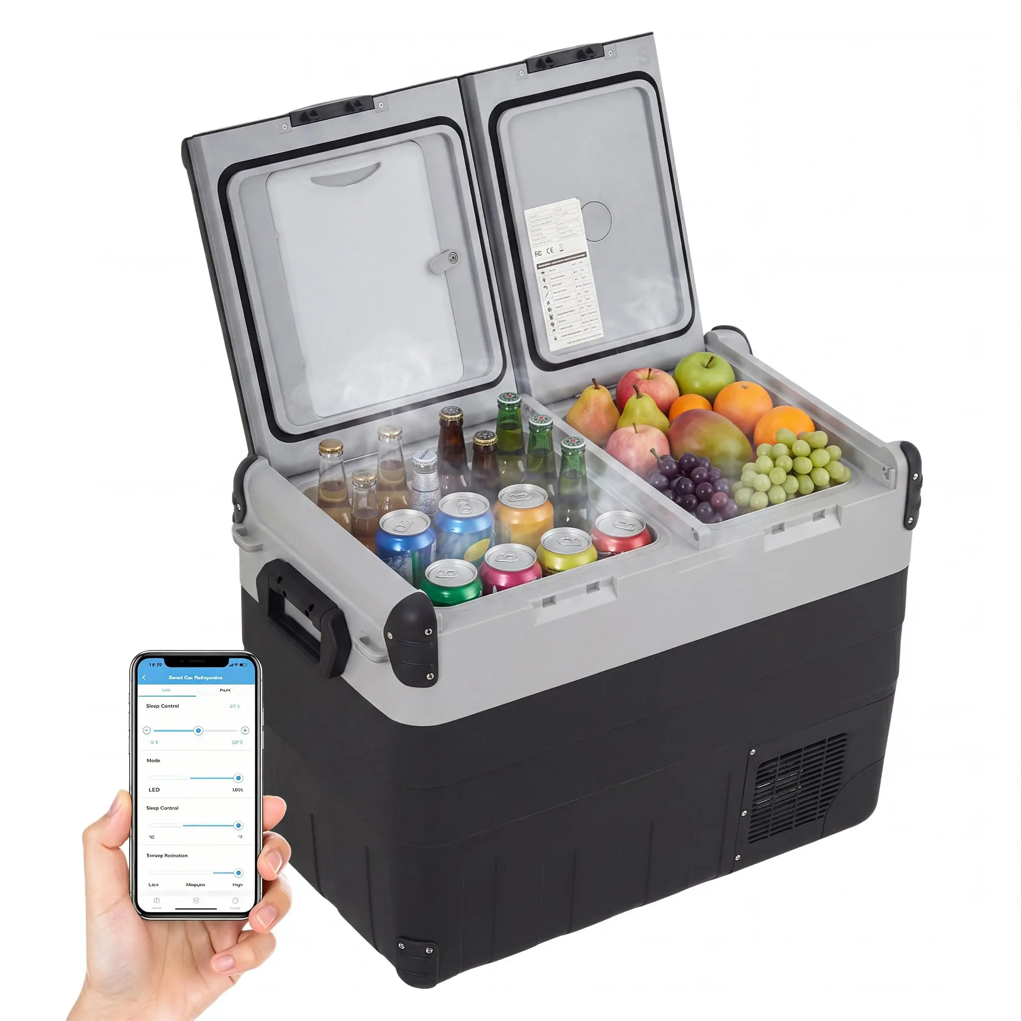 53QT 50L Dual Zone Car Refrigerator Portable Freezer Compressor Cooler with App Control -4F to 68F for Camping RV Truck Home