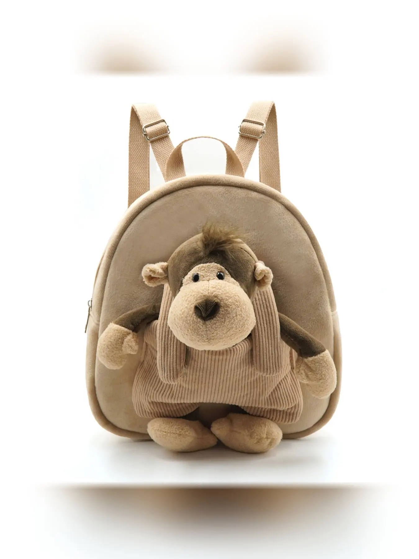 Detachable Plush Monkey Backpack, Cute Cartoon Design, Unisex School Bag, Perfect for Kids' Daily Use, Durable & Lightweight, Fluffy Backpack
