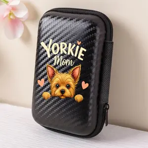 Cute Yorkshire pattern printed storage box with mesh pocket and compact design - cable/headphone/charger storage box, suitable for office, travel, pet enthusiasts - durable and portable electronic accessory organizer