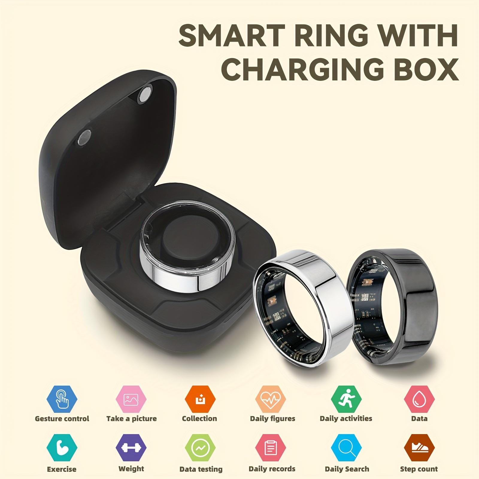 Smart Ring, New Smart Ring with Charging Compartment, Fitness, Steps, Distance, Calories, Sleep, Sports, Compatible with iPhone Android, Remote Photo Control, Ultra Low Power Consumption, Waterproof, Fashionable and Comfortable Gift Choice