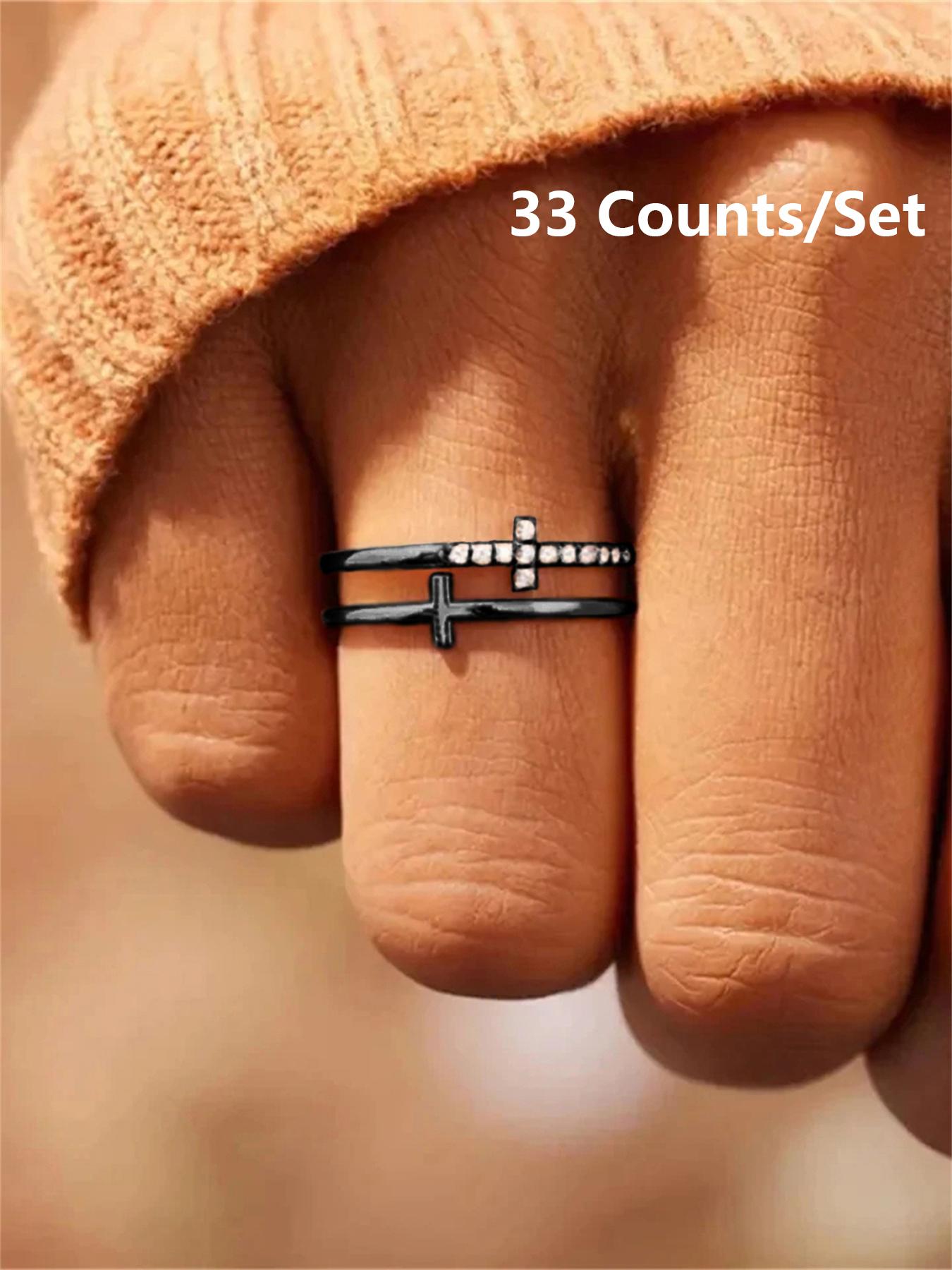 Rhinestone Decor Cross Design Double Layered Ring, Stackable Rings, Fashion Jewelry Accessories for Women & Girls, Matching Jewelry