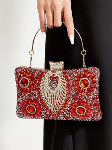 Summer 2024 Rhinestone Decor Evening Clutch, Fashionable Removable Chain Strap Bag for Women