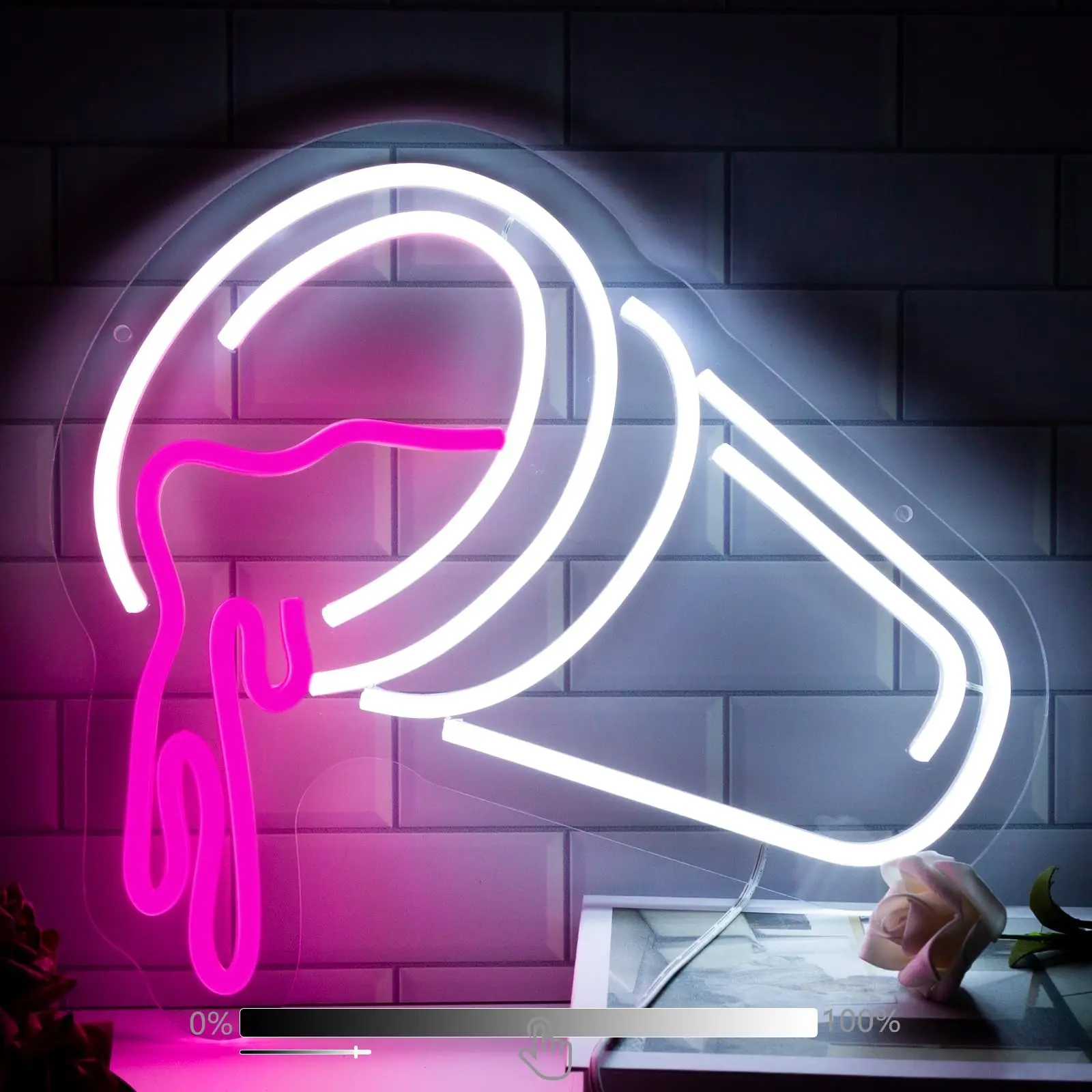 Double Cup Neon Wall Decor Sign, Adjustable LED Light, Bar Coffee Shop Bedroom Party Gift, Teenager Present