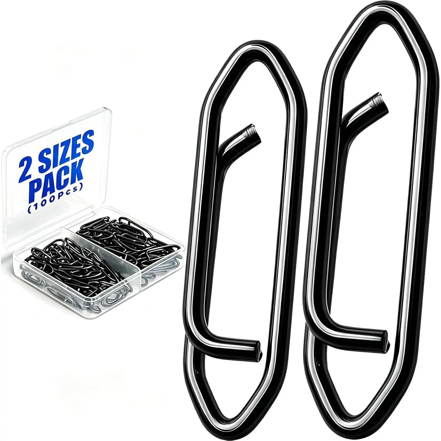 Fishing Speed Clips, Quick Change Clips for Lures 100 count | Fishing Power Clips, 2 Size Pack, Stainless Steel, Saltwater Freshwater , Poppers Spinnerbaits Crankbaits Quick Snap, Black