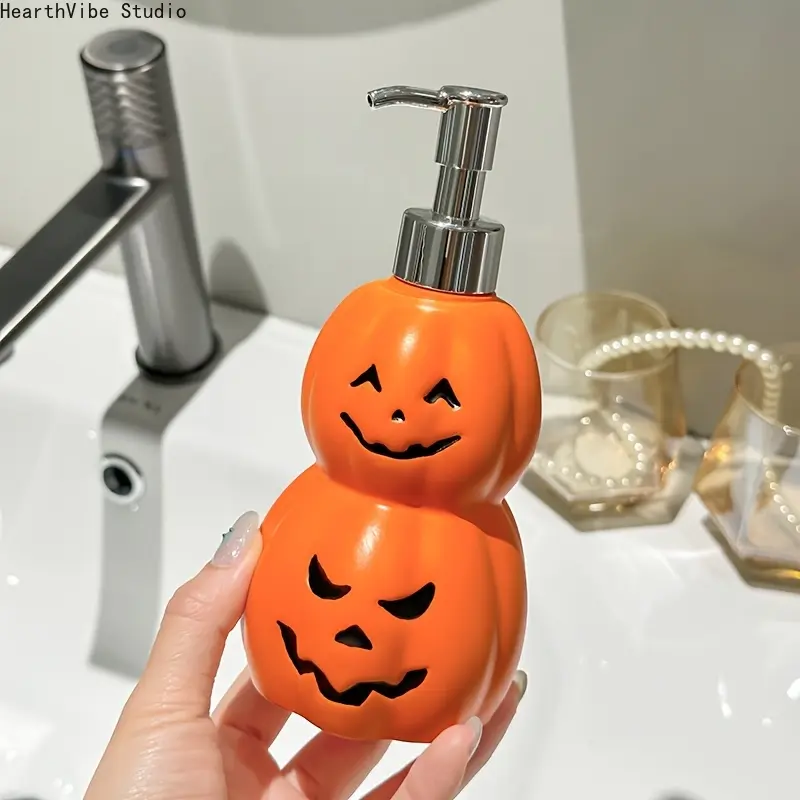 1 Halloween Devil Lantern Hand Soap Dispenser – Cute Pumpkin Soap Pump – Spooky Halloween Bathroom Decor