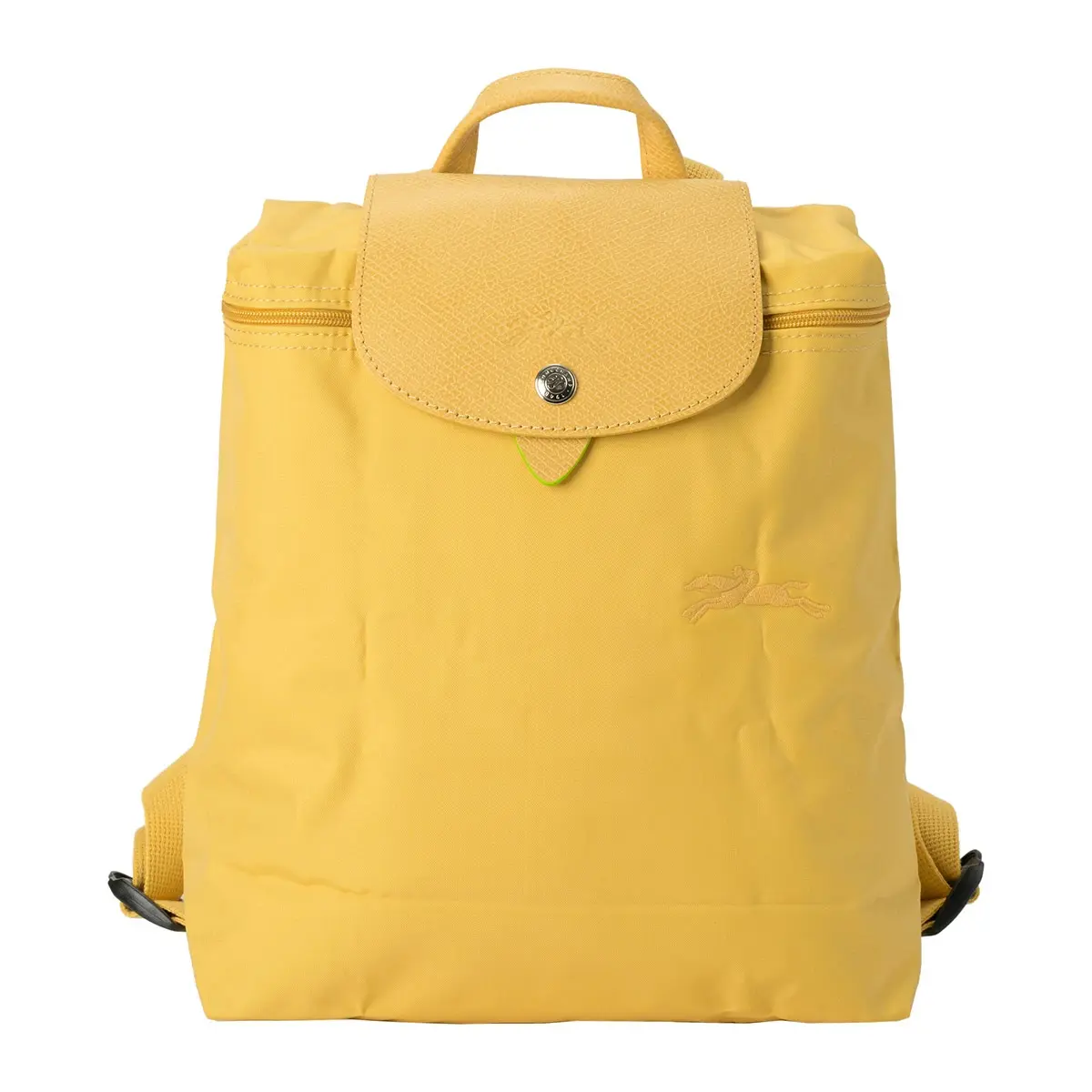 Longchamp Le Pliage Embroidered Logo Zip Closure Canvas and Leather Backpack for Women in Wheat Yellow