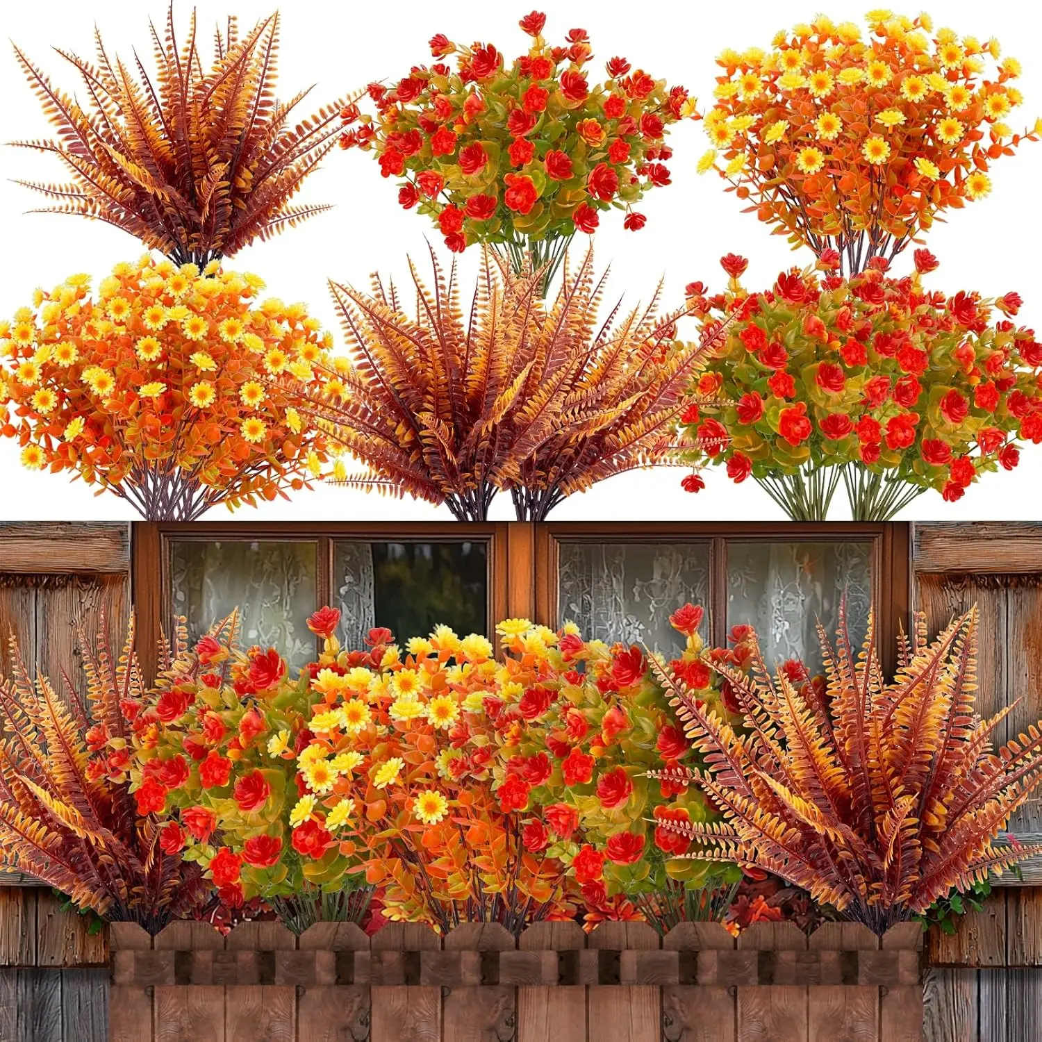 20 Bundles Artificial Fall Flowers for Outdoors Fall Decorations - UV Resistant Fake Mums Faux Fall Plants Flowers for Porch Fireplace Home Indoor Autumn Fall Thanksgiving Decor