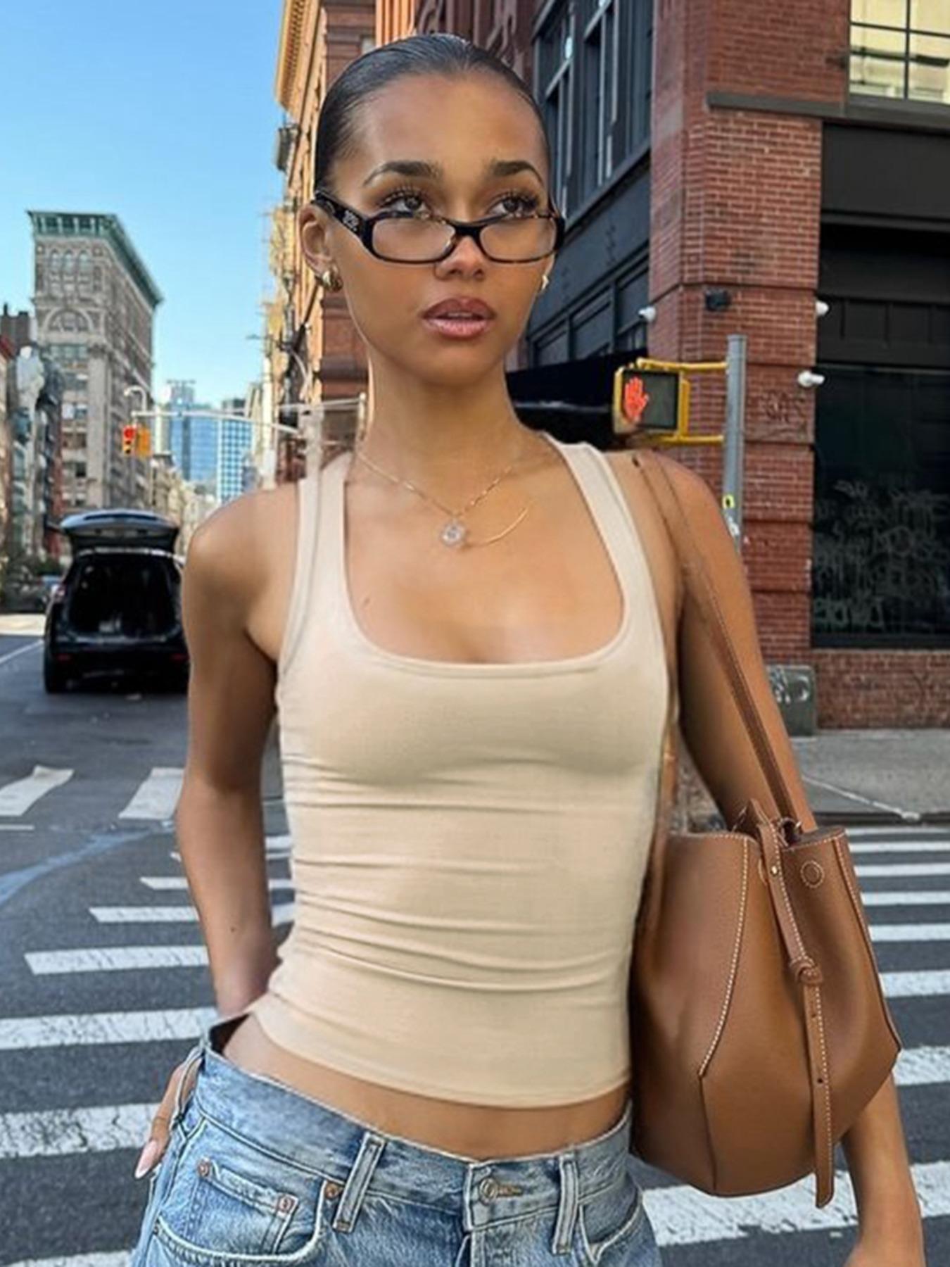 Women's Solid U Neck  Tank Top, Basic Casual Everyday Top, Casual Fashion Sleeveless, Casual Sleeveless  Top for Daily Wear, Fit, Ladies Clothes for All Seasons, Chic, Womenswear