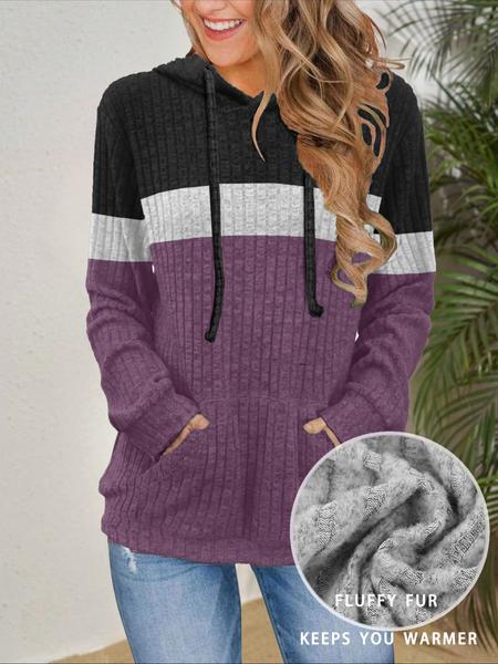 Women's Fall Fashion Colorblock Hooded Sweatshirt, Long Sleeve Pullover, Casual Streetwear, Ladies' Clothing for Daily Wear
