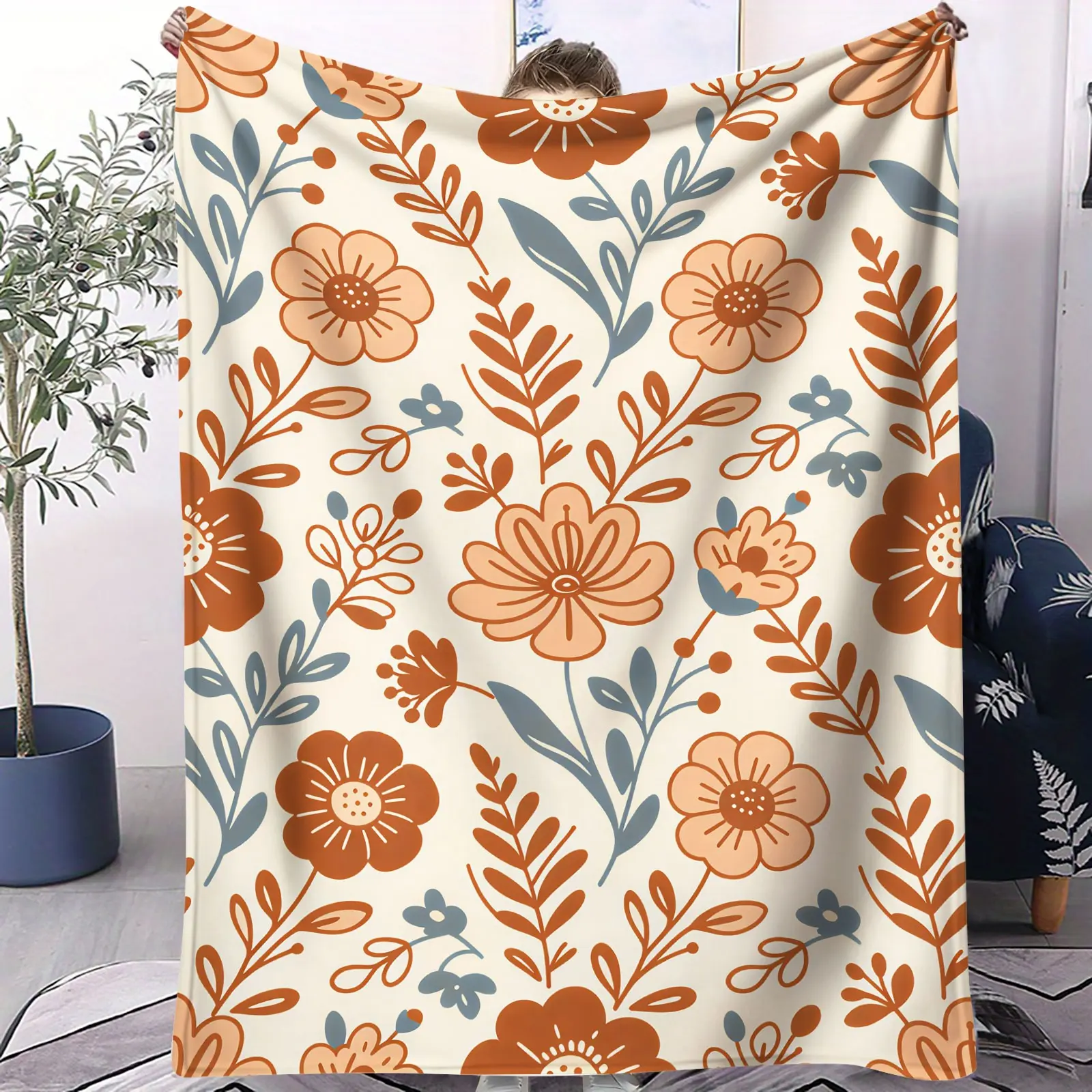 Vintage Botanical Floral Flannel Blanket, Soft Skin-Friendly Long-Lasting Warmth, Fresh Forest Style Throw for Bed & Sofa