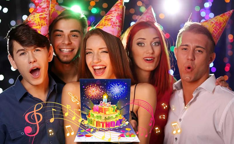 Birthday Cards Fireworks Pop Up Cake Blowable Light and Music Happy Birthday Card Gifts for Women Men Mom Kids