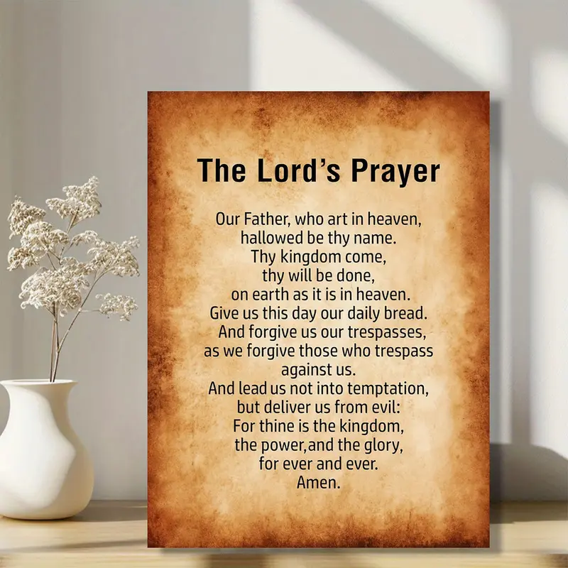 2D canvas art of the Lord's Prayer - Father of Heaven religious wall decor, vintage Christian scripture print, Bible verse poster, suitable for home, church, office, Christian spiritual gift