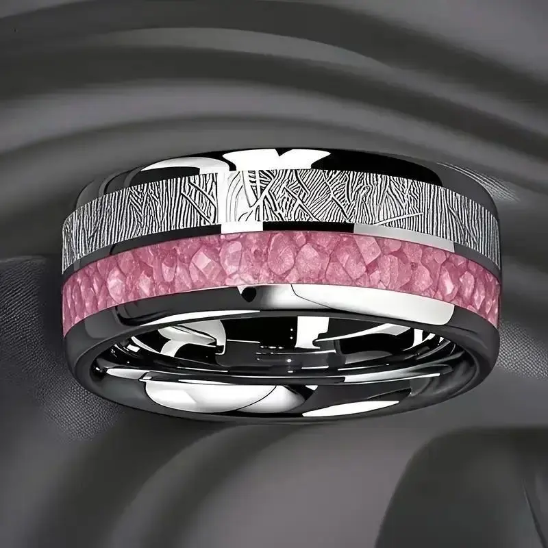 Pink Rose Meteor Inlay Ring, Women's Romantic Anti-Rust Stainless Steel Band, Comfort Fit for Daily Wear, Birthday & Ceremony, Anniversary, Glamorous, Rose Simulation, Titanium Steel, Casual