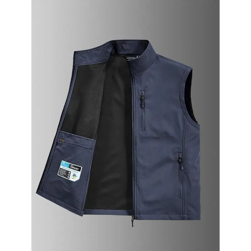 Men's Solid Pocket Zip Up Sleeveless Vest Jacket Gilet, Regular Fit Casual Lightweight Outerwear for Golf Running Hiking, Summer Men's Casual Clothes