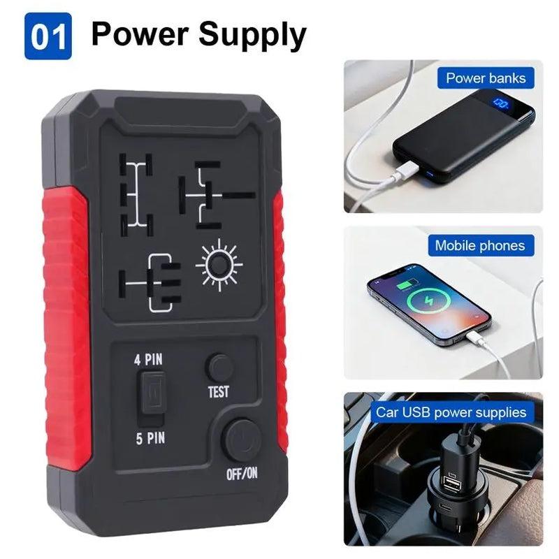 DC 12V Automotive Relay Tester for 4PIN and 5PIN Testing, USB Rechargeable Car Relay Voltage Tester with Switch & Light Indicator, 5V DC, 1A-2A Input, Universal Relay Tester Device