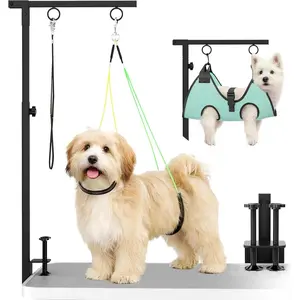 Dog Grooming Table Arm 31.5"-43.3" Adjustable Pet Stand with Hammock & Clips 3-in-1 Grooming Kit for Nail Trimming Haircut & Drying Home Supplies for Small Dogs