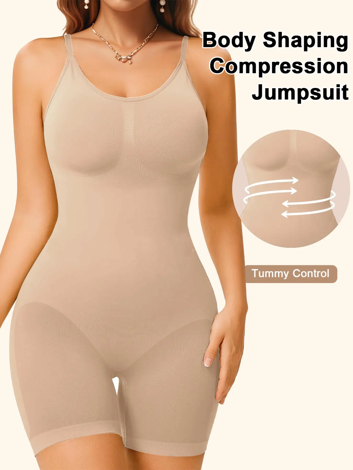 Women's Solid Adjustable Strap Scoop Neck Shapewear Jumpsuits , High Stretch Tummy Control Butt Lifting Shaper, Women's Shapewear for All Seasons