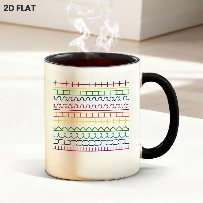 11oz Colorful Geometric Line Pattern Ceramic Mug, Horizontal Stripe Decorative Coffee Cup with Vibrant Zigzag, Wavy, Grid and Triangle Motifs, Multiple Specifications Available, Ideal for Daily Coffee, Tea Drinking and Kitchen Counter Display