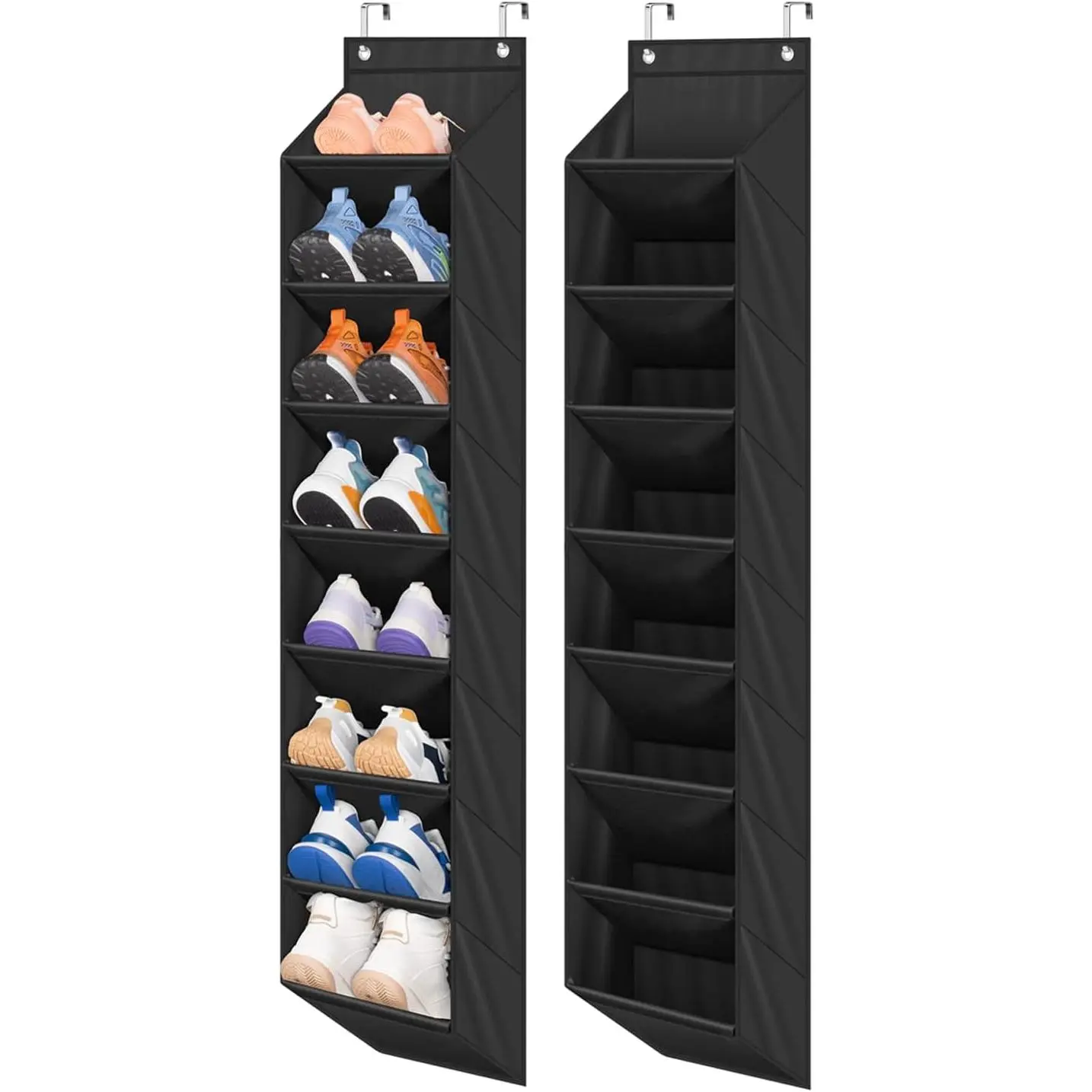 2 Pack Narrow Over The Door Shoe Organizer with 8 Large Deep Pockets,  Shoe Rack for Closet Door Storage for Boots, Sneakers (Black)