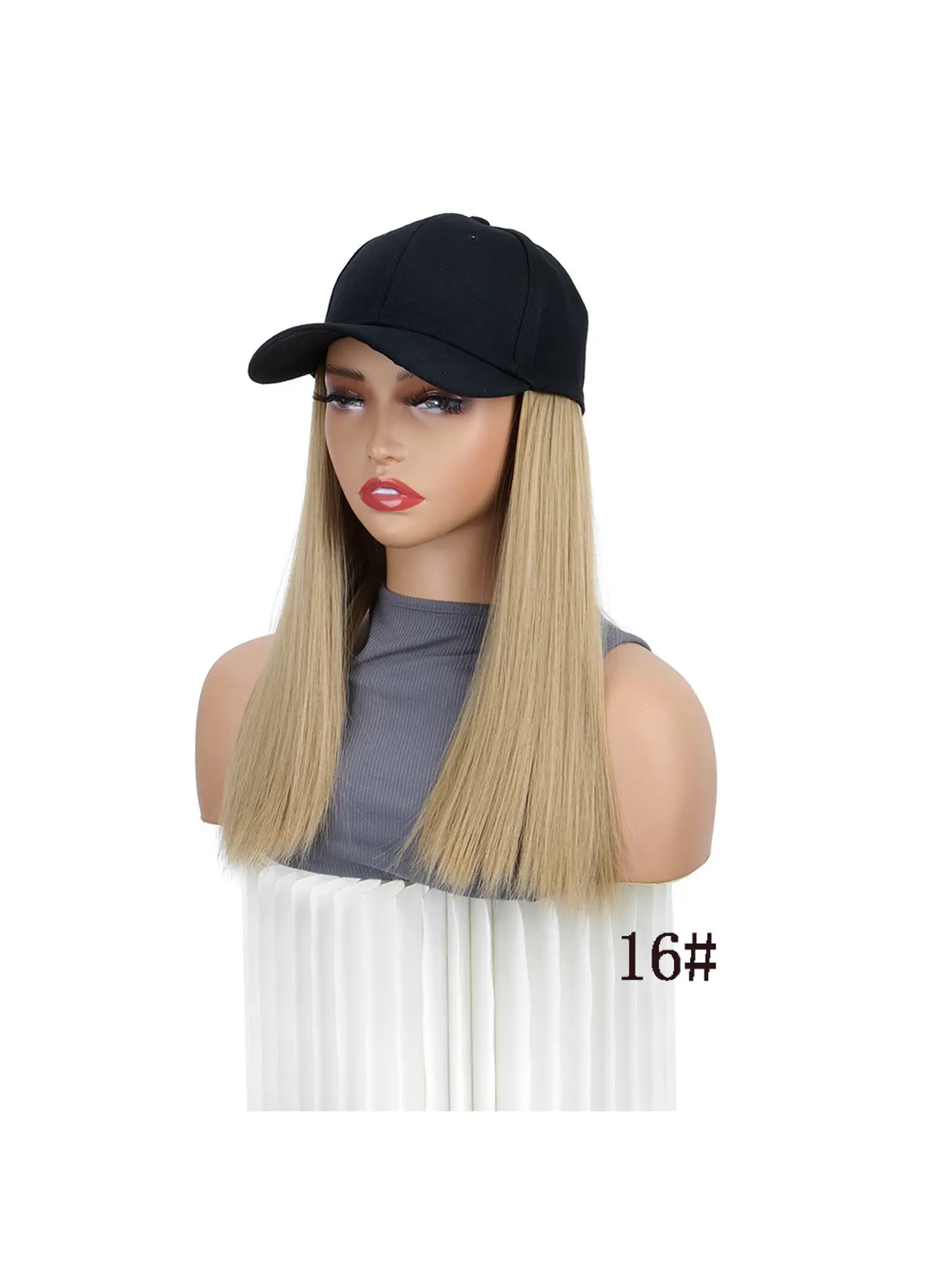 Wig baseball cap one-piece straight hair wig collarbone hair bobo head Hair Wig Synthetic Straight Wig