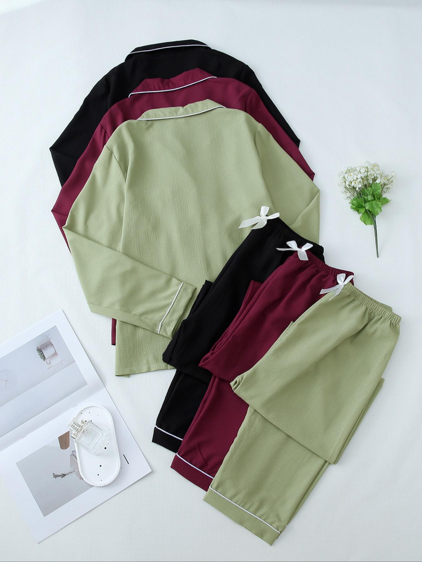 Women's Heart Embroidered Comfy Loungewear Pjs Lounge Co-ord Set, Casual Pajamas Set