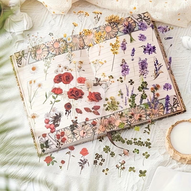 48 Vintage Natural Floral Scrapbook Stickers, Waterproof Transparent Flower Stickers, Self-Adhesive Plant Decals for Scrapbooks, Journals & Crafts, Scrapbooking