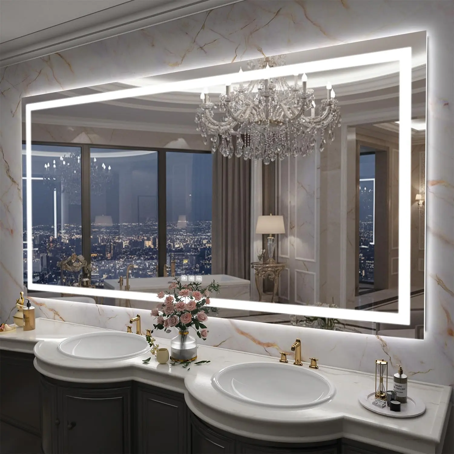 LED Mirror for Bathroom, 77x36 Inch Backlit + Front Lighted Bathroom Vanity Mirror with Lights for Wall, Double Light Strips, 3 Colors, Shatter-Proof, Anti-Fog and Brightness Memory