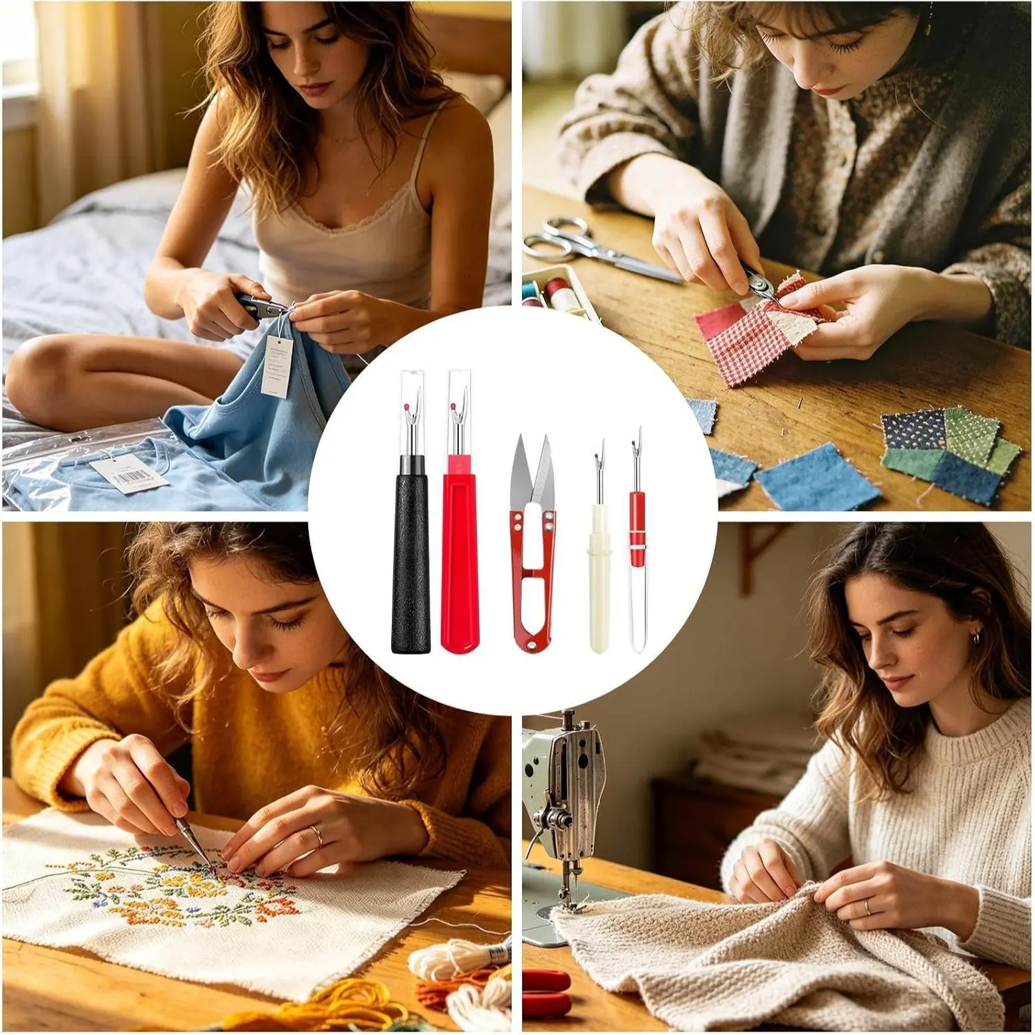 5-pieces thread remover, paired with U-shaped yarn clippers, various sizes of thread cutters, thread removal tools, suitable for handmade production, sewing, embroidery, handmade production, clothing thread removal, sewing accessory set