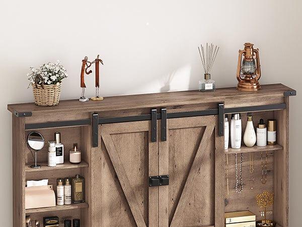 Sikaic Makeup Vanity with LED Mirror Sliding Barn Doors Brown