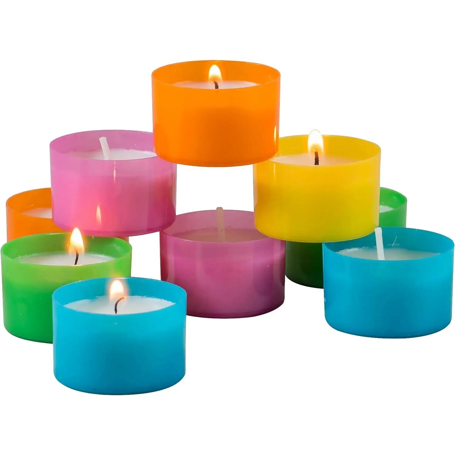 96 Pack Multicolor Unscented Tea Light Candles, 6 to 7 Hour Long Burning
