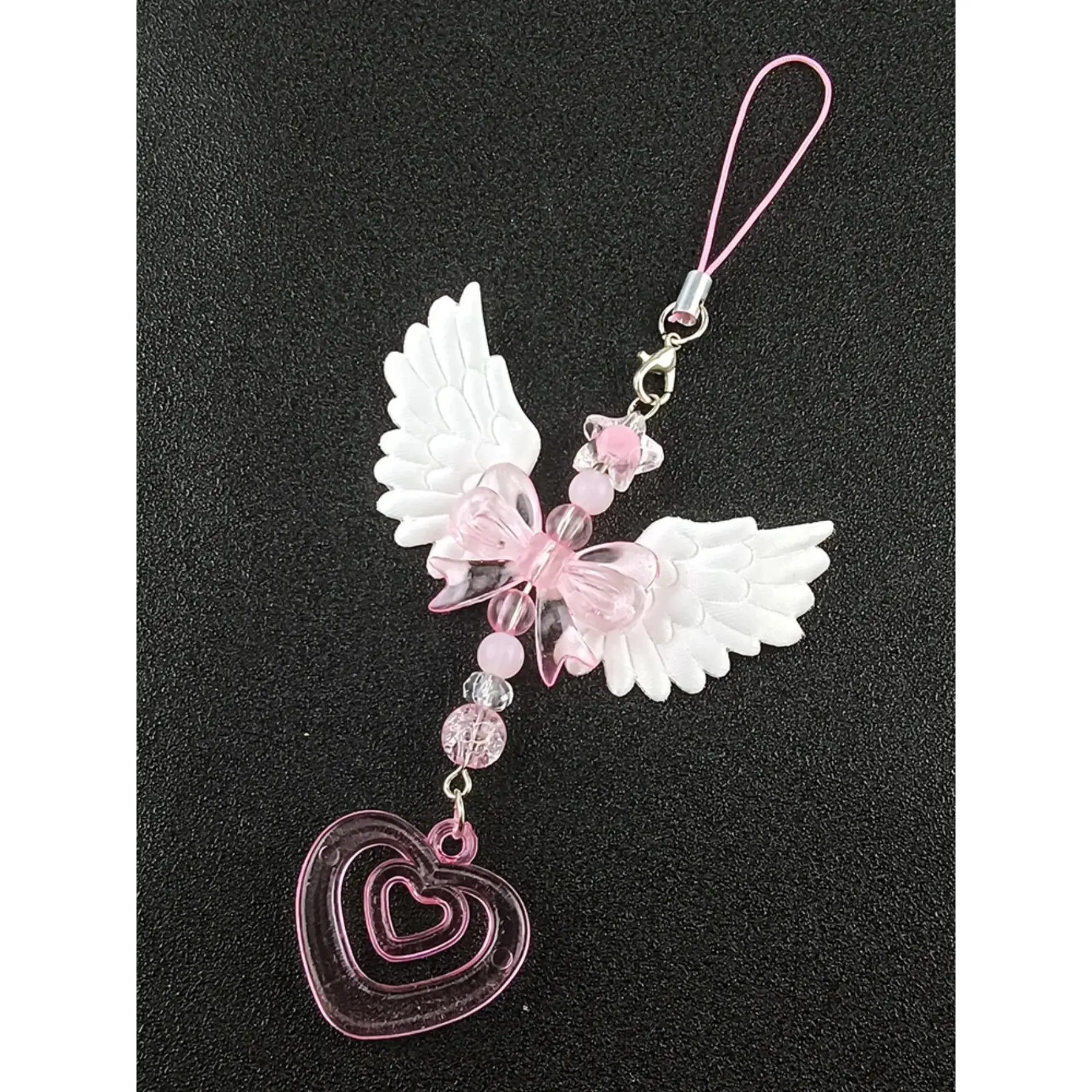 New Lovely Wings Bow Heart Mobile Strap Phone Pendant Chain Phone Charms Phone Chains Cell Phone Accessories Phone Decoration For Girls Women Fashion Sweet Bags Decorative Accessories Gifts Cellphone Accessories