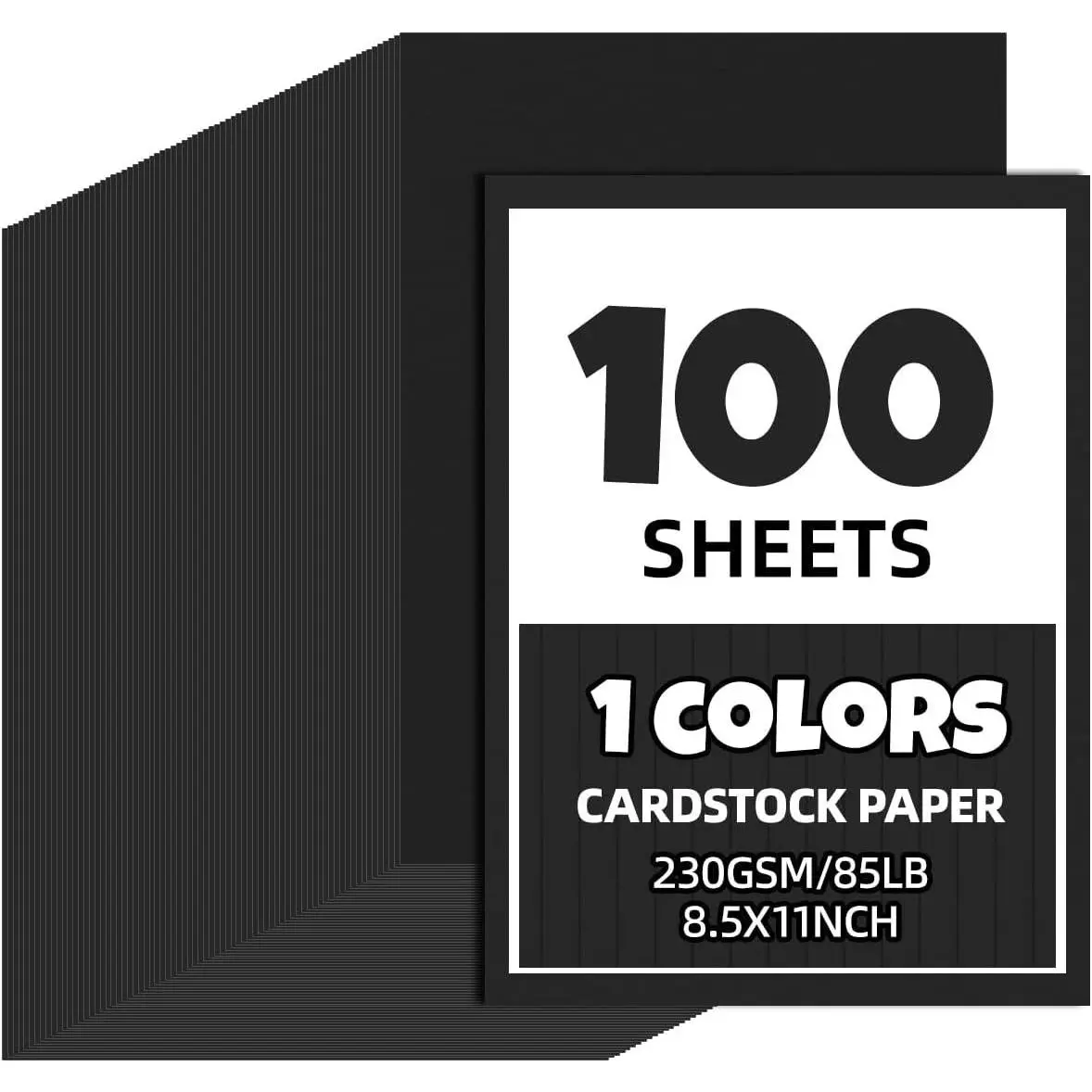 100 Sheets 8.5 x 11 Colored Cardstock,Assorted Colored Cardstock 50 Colors 230GSM/85LB Multicolor Construction Paper for DIY Crafts,School Supplies,Party Decorations (Black 100Pcs)