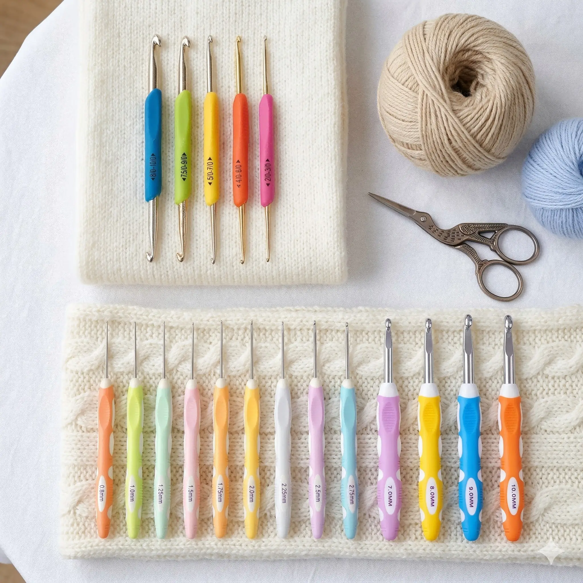 18pcs Luxury Metal Head Crochet Hooks Set, Knitting Supplies, Crocheting Supplies, 0.8-10mm Sizes, Ergonomic Rubber Handle, Multi-Purpose Knitting Tools for DIY Projects