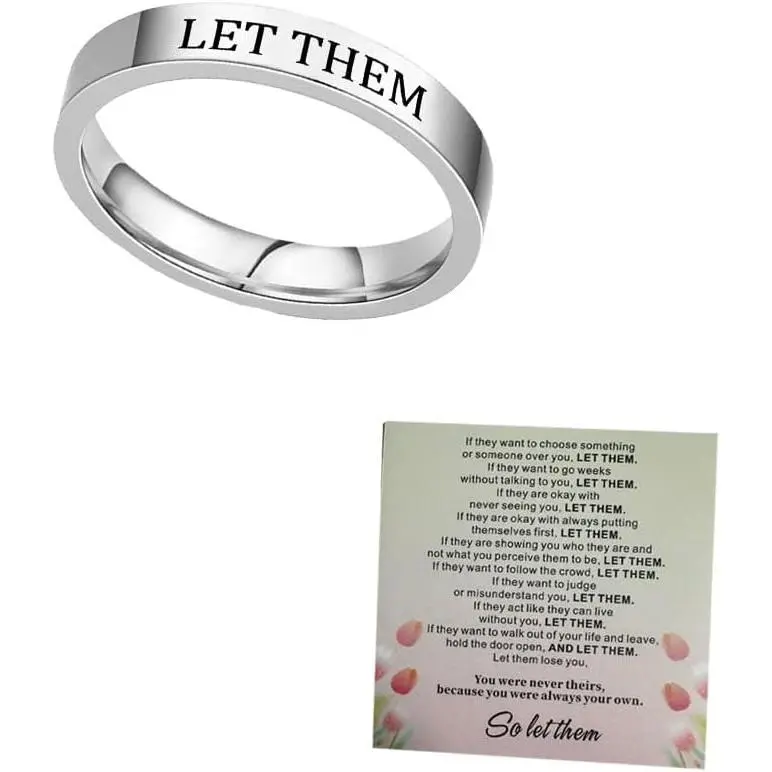 Let Them Ring Stainless Steel Engraving Inspirational Self Worth Motivation Ring for Sorority Sisters,   - Personality Friendship  for Women