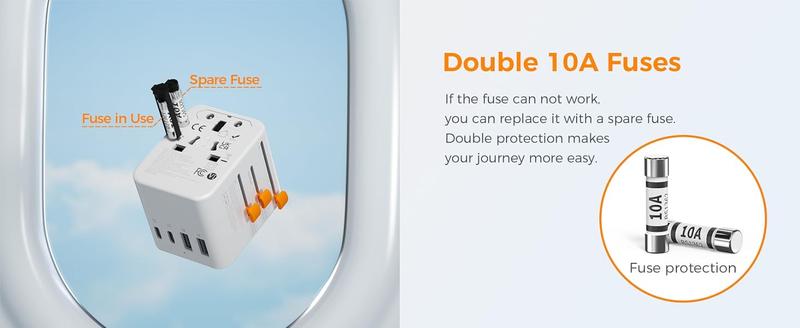 F-APT33  Universal Travel Adapter, Power Adapter Worldwide with Extra 2 Prong AC Outlet, 4 USB Ports (2 USB C), International Plug Adaptor for US to Europe Italy UK Australia Ireland (Type C G A I)