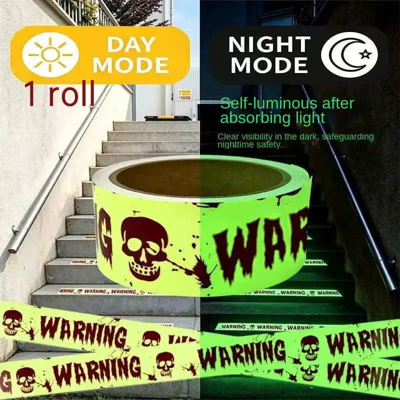Halloween Warning Glow-In-The-Dark Tape, 5cm X 3.0m Non-Sticky Identification Tape, Indoor/outdoor Party and Garden Decor, Fun Halloween Decoration