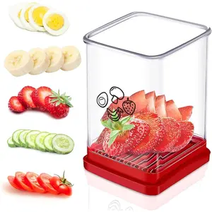 2026 Fruit SlicerCup Slicer Fruit Strawberry Cutter: Banana Egg Speed Slicer With Push Plate - Stainless Steel Clear Cup, Quickly Making Fruits Vegetable Salad, Kitchen Portable Slicing Tool Cutting Gadget, Red Utensils