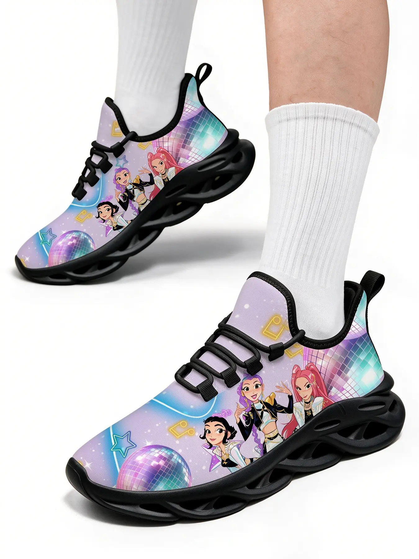 Exclusive Hot Girl Group Style Lightweight Thick Sole Casual Athletic Blade Shoes Colorful Cartoon Women Lady All Over Print Cushioned Daily Walking Sneakers For Female Perfect For Anime Fans