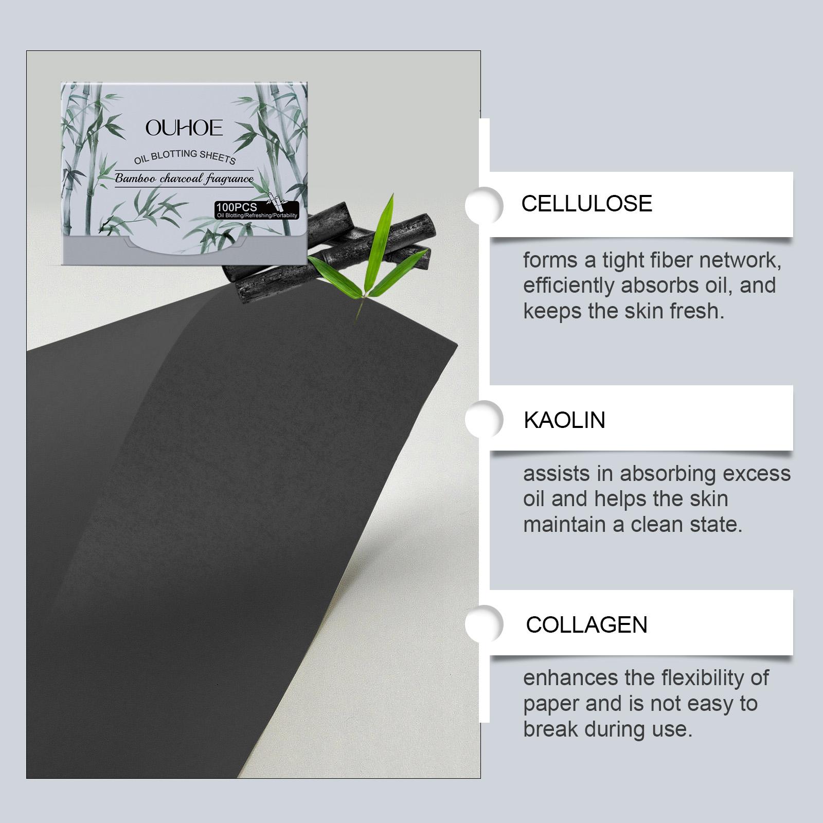 OUHOE Oil Blotting Sheets (Carbon Black), Cellulose & Kaolin Dual Oil Control + Carbon Black Deep Purification, Matte Finish, Vitamin E Antioxidant, Makeup-Friendly No Powder Removal for Oily Skin