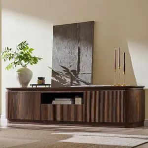 70 Inch Mid Century Modern Fluted Wooden TV Console Entertainment Center Fits TVs up to 80 Inch Low Profile Media Cabinet with Storage Drawer Closed Cabinet Open Shelf for Living Room Flexible Storage LED Stand