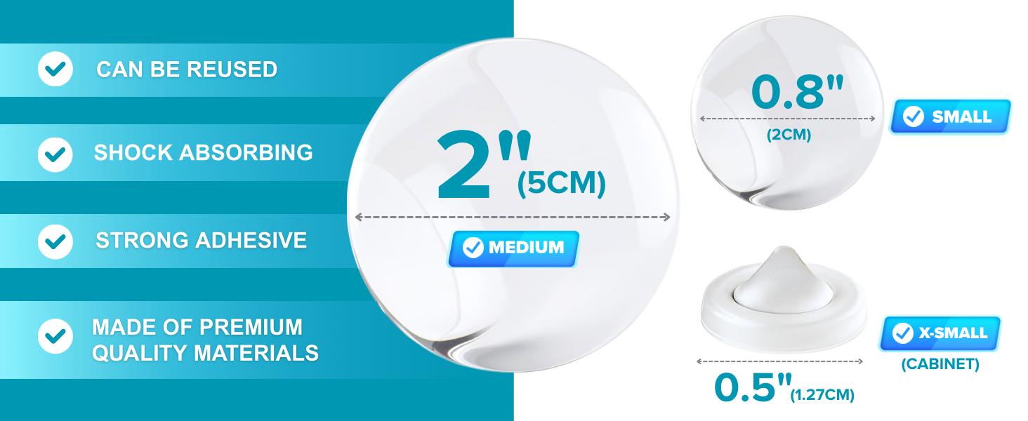 Wall Protector for Door Knobs, 2-Inch - Clear Self-Adhesive Door Stopper Guards - Quiet Rubber Bumpers for Wall Protection, 6-Pack