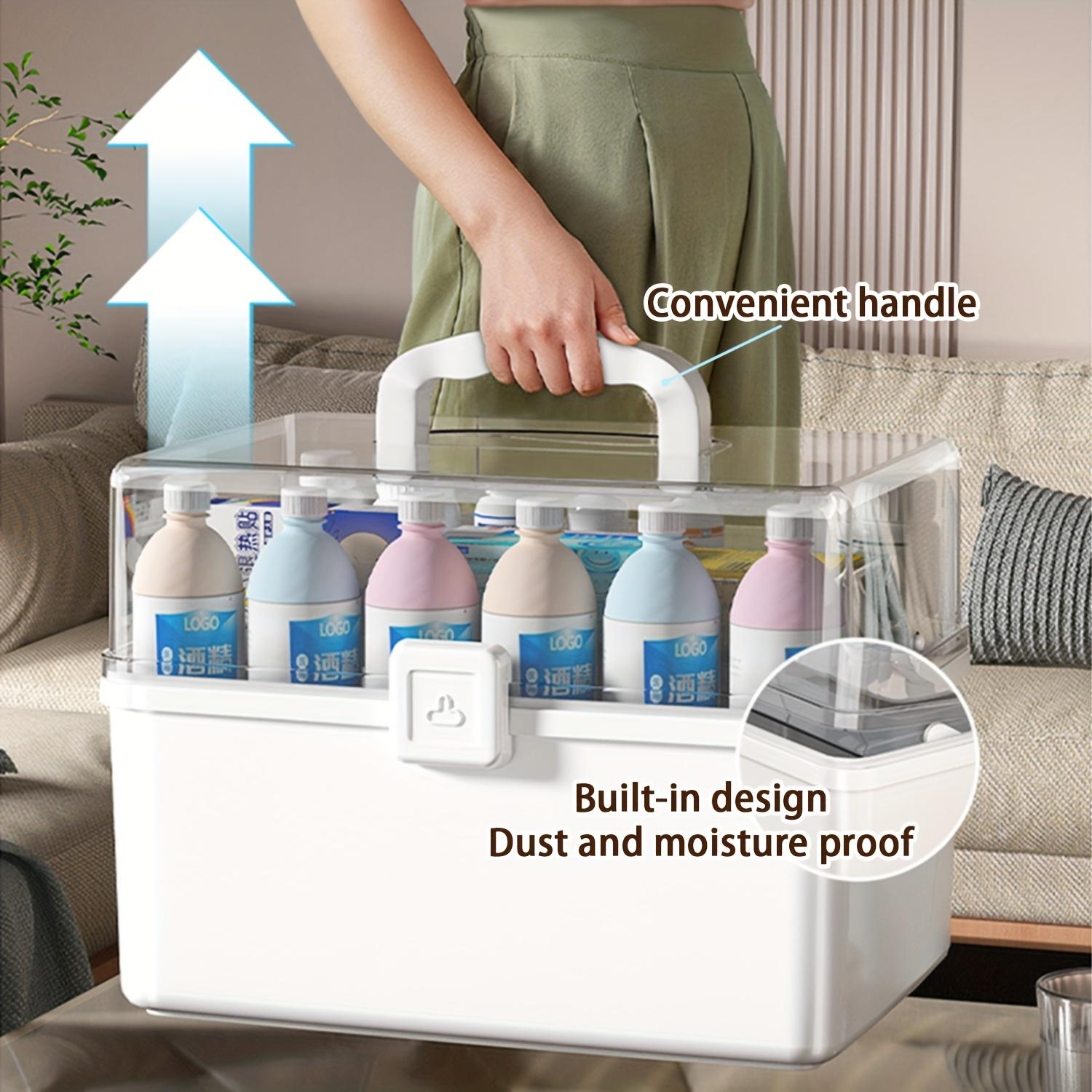 Three-Layer Large Capacity Household Medicine Box, Multi-Functional Storage Box, Foldable Tool Box, Art and Craft Storage Box, Sewing Supplies Organizer, Home First Aid Kit, Kitchen, Bedroom, Bathroom, Garage Medicine Storage Box with 2 Trays