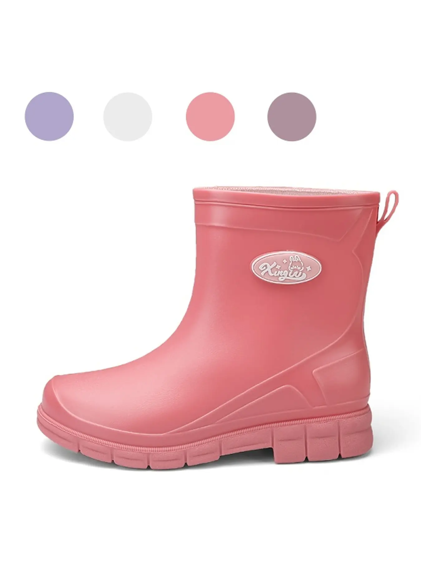 Women Solid Beige Short Rubber Boots Non Slip Tear Resistant Lightweight Upper For Shopping Short Distance Outing
