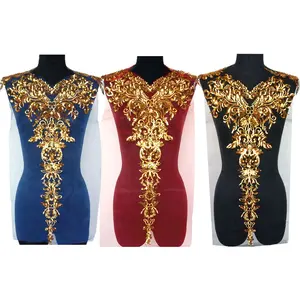 1 Set Gold Silver Sequined Appliques Red Blue Black Mesh Epaulette Embroidery Lace Fabric Wedding Sew On Patch For Dress DIY Decoration